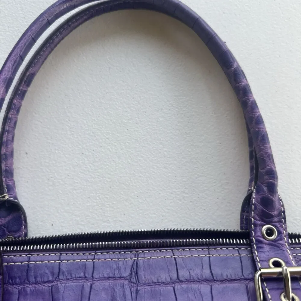 Dooney & Bourke Purple Nile Crocodile Embossed Domed Satchel Leather Bag Y2k